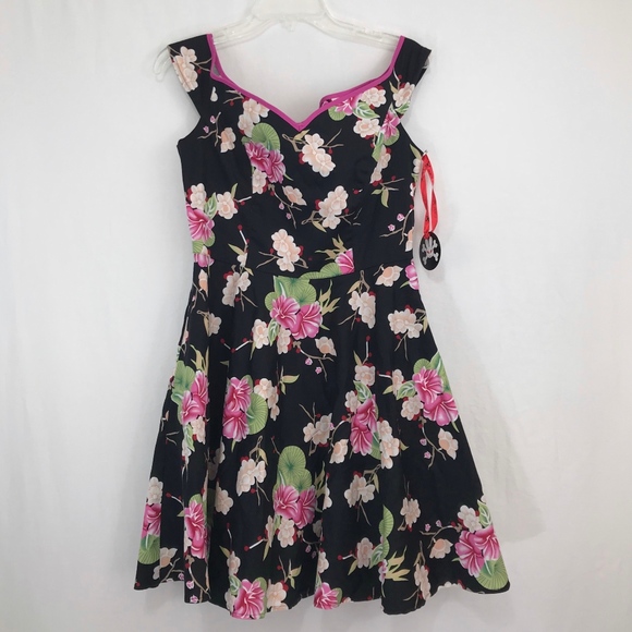Hell Bunny Dresses & Skirts - NWT Hell Bunny Black Floral Off Shoulder Dress M